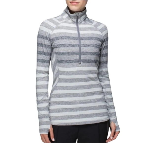 Lululemon Race Your Pace 1/2 Zip in Marshmallow Stripe Heathered Slate Size 4 - Picture 1 of 16